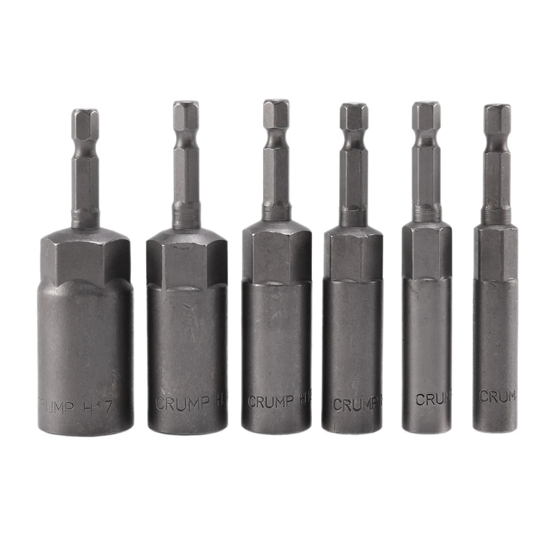 

6Pcs 6mm-17mm 80mm Length Extra Deep Bolt Nut Bit Set Metric 1/4 6.35mm Hex Shank Impact Socket Adapter for Power Tools