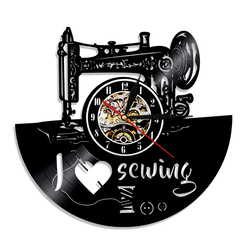 Портной магазин стеганые настенные часы я люблю шитье домашний декор настенные часы швейная машина Виниловая пластинка часы швея подарочные часы