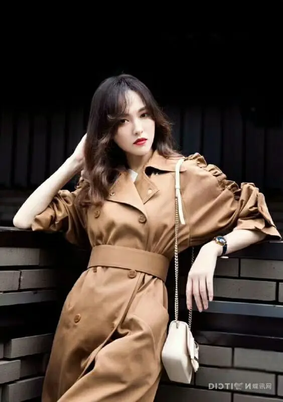 Tang Yan Star, стиль знаменитостей, 19, осень и зима, стиль, женское платье, отложной воротник, длинный рукав, с оборками, двубортное, Lo