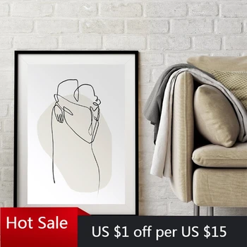 

Couple Line Drawing Sketch Print Minimalist Abstract Canvas Painting Black White Wall Art Picture Nordic Poster Aesthetic Room D