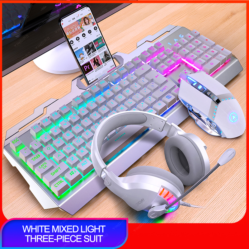 V2 Gaming Keyboard Mouse Headset Set Mechanical Feel Game 104 Keys