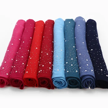 

Women's plain beads scarf cotton scarves studs silver pearls scarves muffler headband wrap pearl muslim scarves shawls 190*75cm