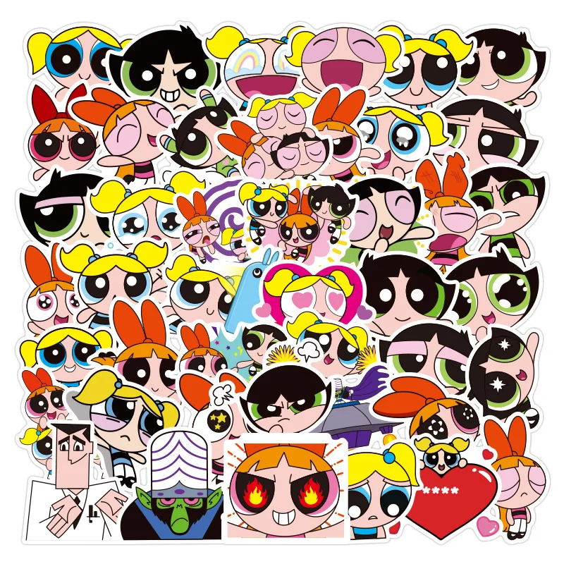 50pcs Package Powerpuff Girls Cool Waterproof Pvc Funny Graffiti Sticker Girl Sticker Scooter Bike Mobile Laptop Travel Stickers Aliexpress