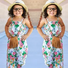 Модная детская одежда комбинезоны для девочек Летний комбинезон без рукавов на бретельках с цветочным принтом и комбинезон для детей 2, 3, 4, 5, 6, 7 лет, одежда