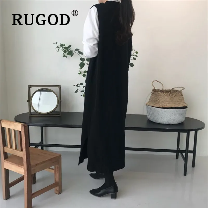 RUGOD 2019 новое зимнее однотонное платье свитер для женщин с круглым вырезом без