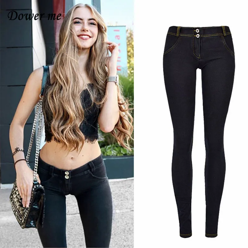 

Dower Me Women Jeans Low Waist Jeans Woman High Elastic Plus Size Stretch Jeans Female Washed Denim Skinny Pencil Pants KZ013