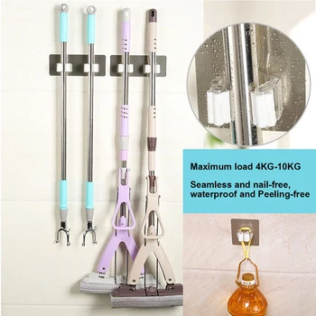 

Free Punch Mop Rack Borstel Brush Broom Hanger Storage Rack Kitchen Tool Wall Housekeeper Broom Hanger House Storage Accessories