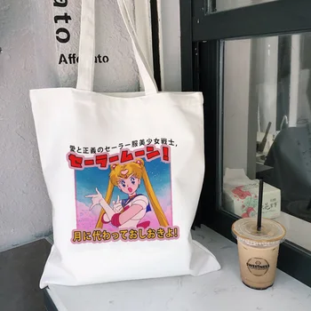 

Japanese Sailor Moon Funny Printing Kawaii Large Harajuku Large Capacity Shoulder Canvas Bags Ulzzang Casual Handbag Women Bag