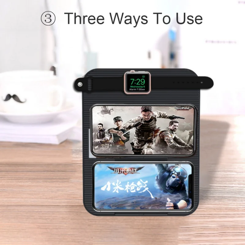 Многофункциональный 4 в 1 Qi беспроводной Chager для iPhone samsung Быстрая зарядка с 1 USB портом iWatch iPad интеллектуальное отключение питания