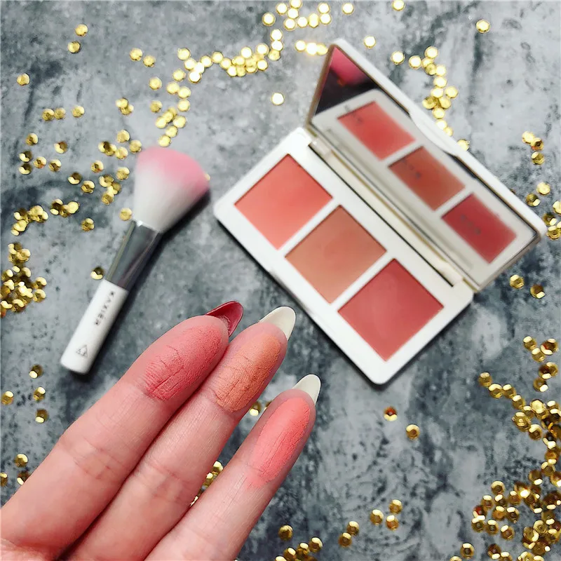3 цвета лица минеральный пигмент румяна порошок бронзатор Cosmestic палитра румяна, Контурирование консилер Foundation Brighten кисти для макияжа