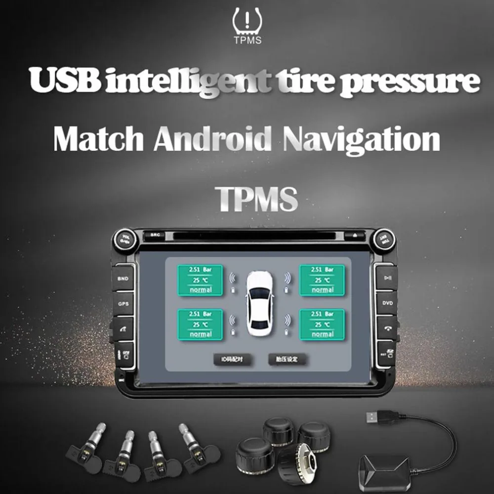Универсальный USB автомобильный TPMS Android система контроля давления в шинах с 4 внешними датчиками автоматическая охранная сигнализация s Top