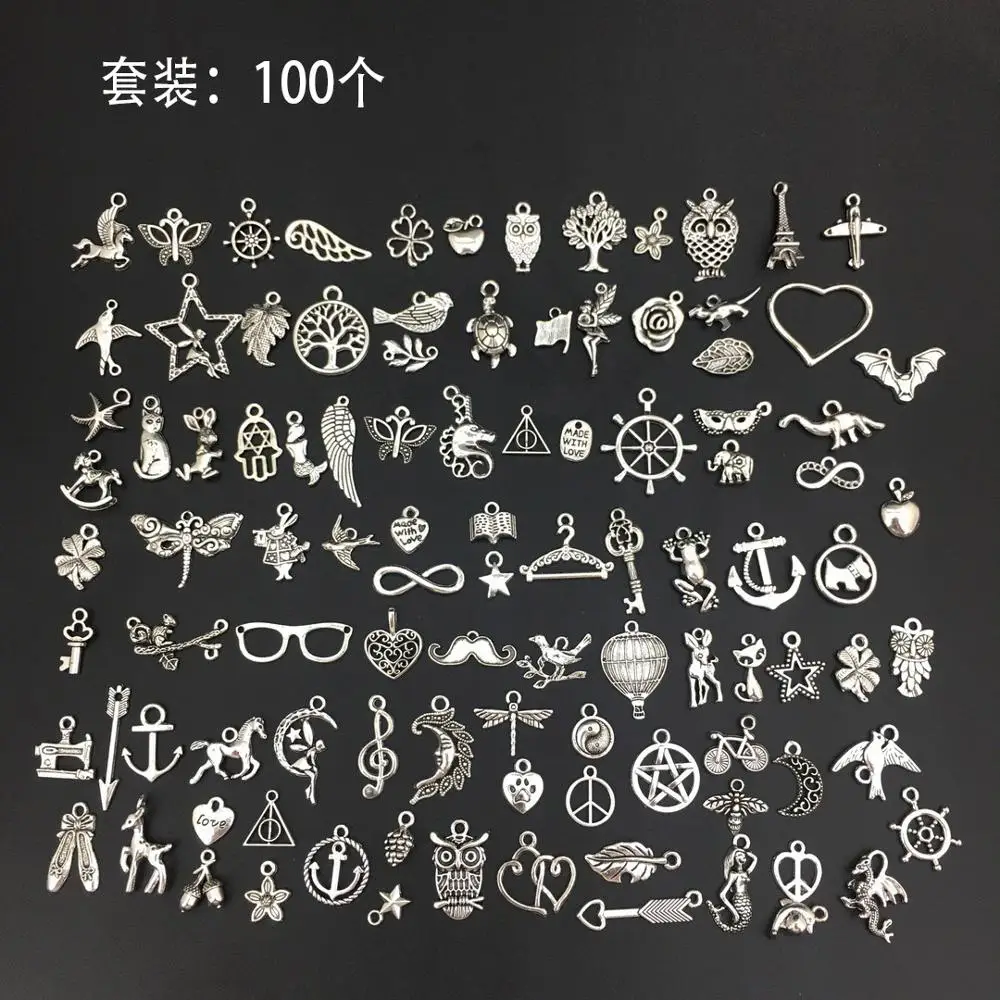 100 шт стильные смешанные антикварные Серебристые шармы-соединители DIY