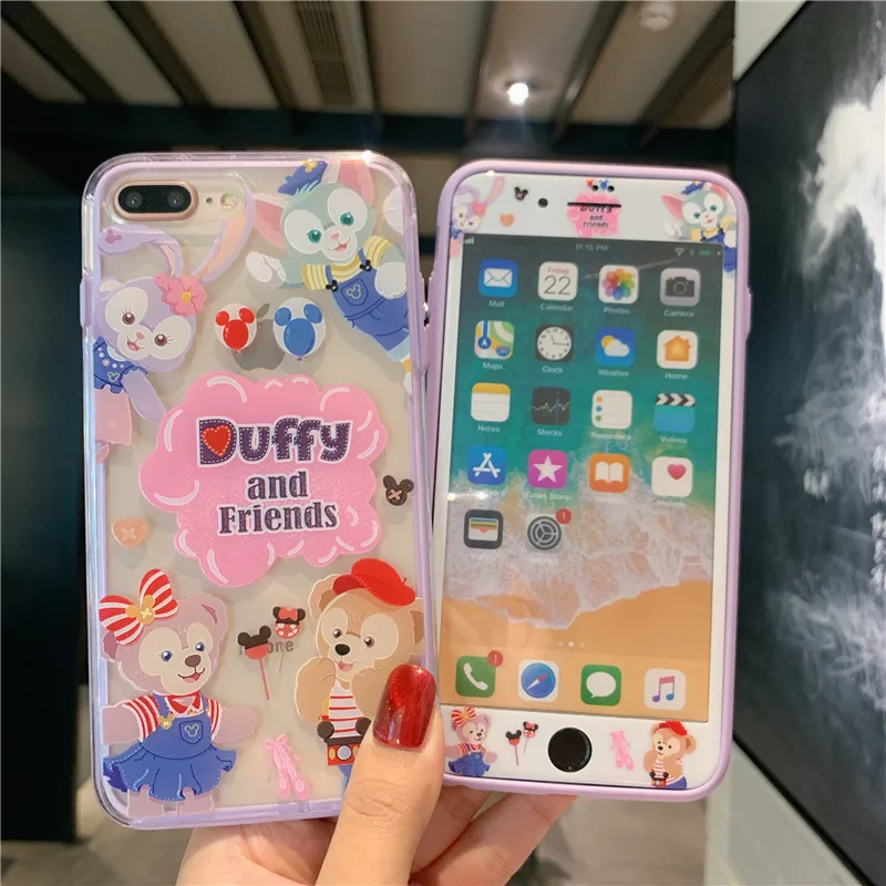 case and flim Для iPhone 11 pro Max чехол для телефона с мультяшным медведем+ пленка для экрана из закаленного стекла для iPhone X XS Max XR 7 8 6s Plus прозрачный чехол - Цвет: case and flim