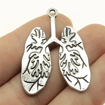 

WYSIWYG 4pcs 39x30mm Human Lung Charm Pendants For Jewelry Making Antique Silver Color Lung Pendants Charm Lung