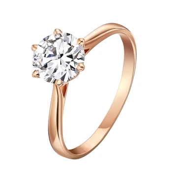 

Classic 14K Rose Gold Ring 6 claws Moissanite Jewelry Smooth edges round brilliant cut Anniversary Engagement Ring