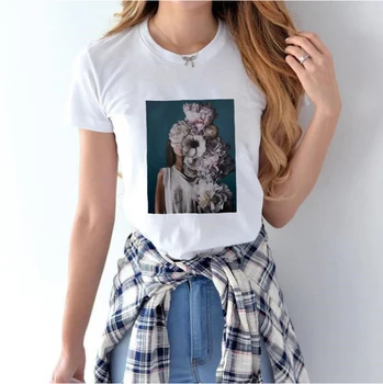 

2020 new womens Tshirt sexy feather flower art aesthetic T-shirt Harajuku Kawaii casual tops tshirt aesthetic couple tshirt girl