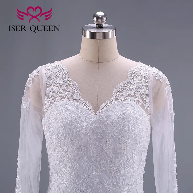Винтажный тюлевый с длинными рукавами деликатная вышивка vestido de noiva de cetim W0034