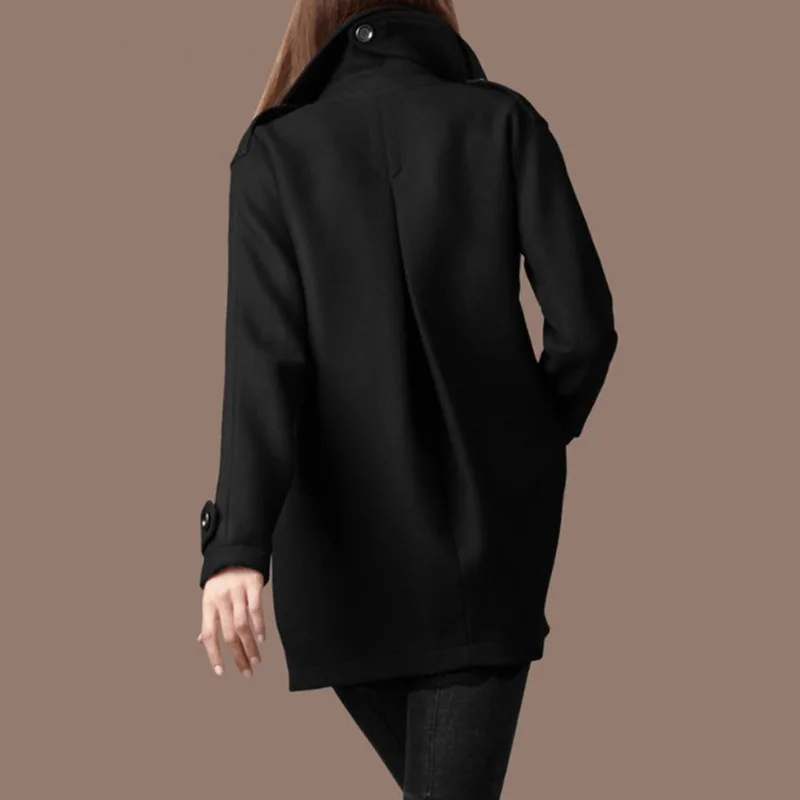 Женское шерстяное пальто с отворотом и длинным рукавом, Осеннее элегантное приталенное двубортное Женское пальто, тренчи