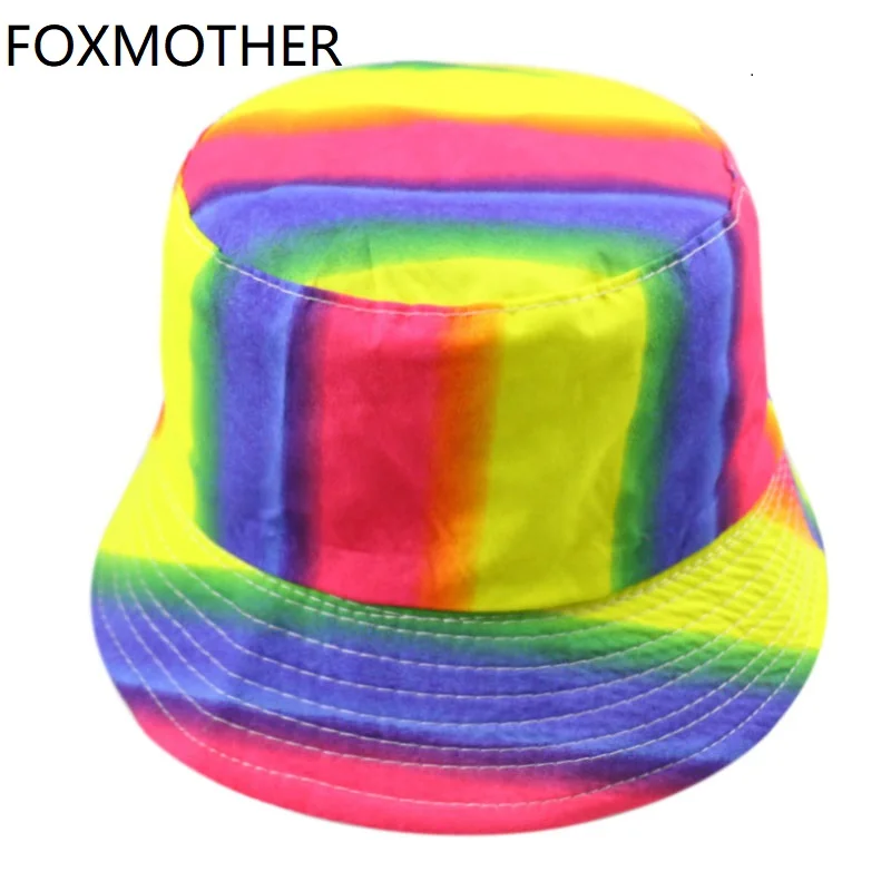 

FOXMOTHER New Fashion Multicolor Rainbow Striped Fisherman Caps Bucket Hats Mens Womens