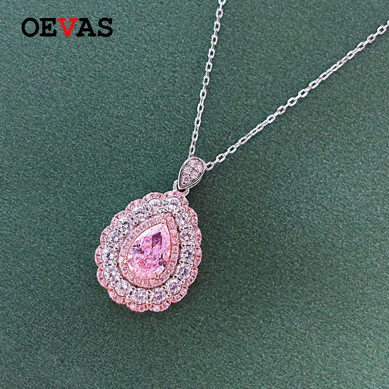 Ожерелье с подвеской OEVAS из стерлингового серебра 925 пробы Sparking 6*9 мм розовое