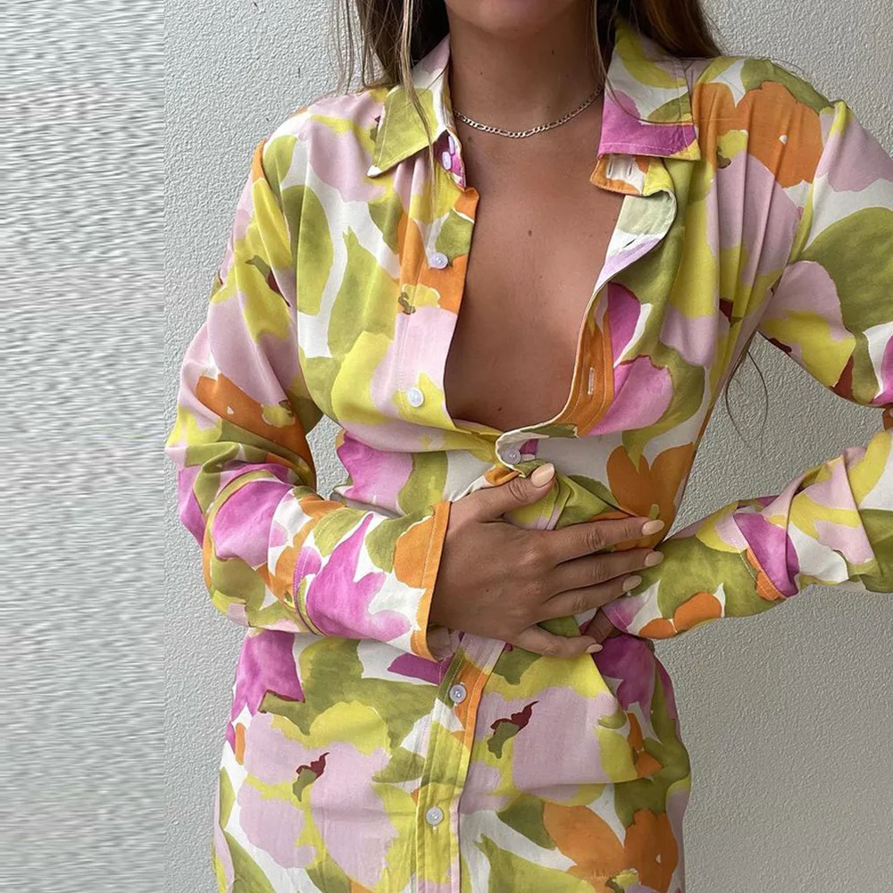 Женское офисное платье Zanzea длинное с длинным рукавом и принтом осень 2022 | Женская