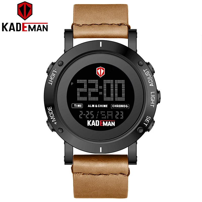 K010G-B-B-T KADEMAN цифровые часы спортивные для мужчин Роскошные водостойкие армейские часы в военном стиле топ мужская одежда модные кожаные Relogio Masculino - Цвет: K010G-B-B-T