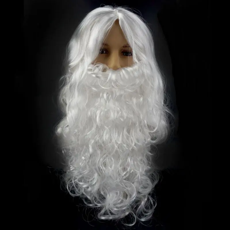 Christmas White Wig Long Beard Santa Dress Up Cosplay Props Christmas Wig+ Beard Set Party 1pc