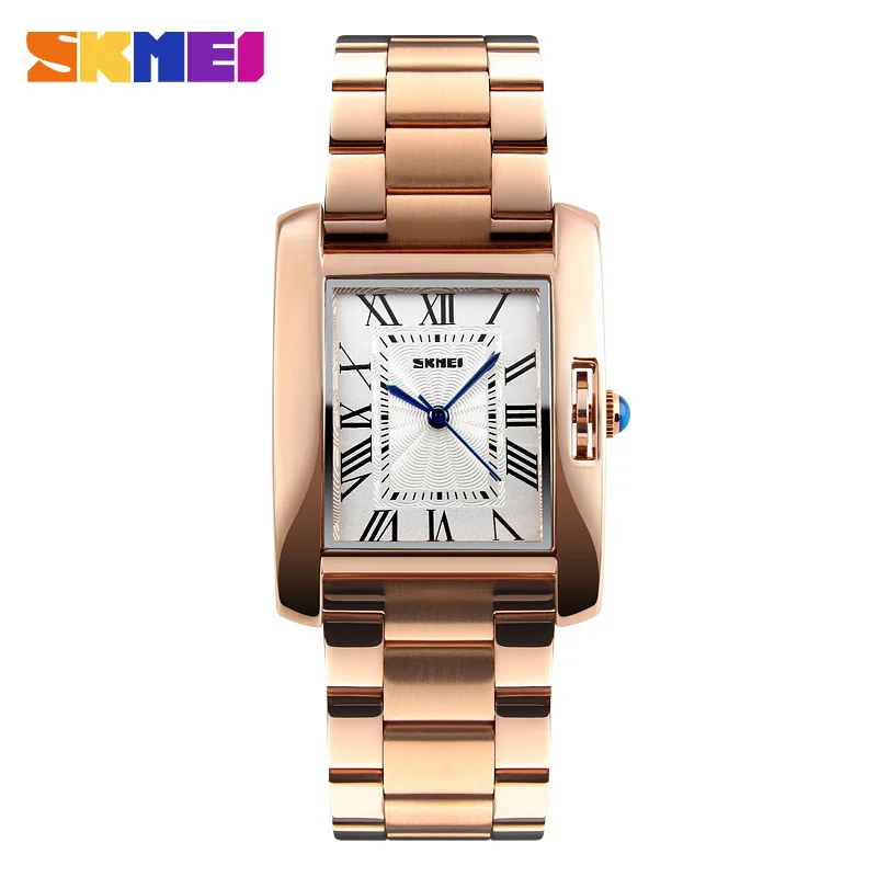 

Skmei Business-Style WOMEN'S Quartz Watch Rectangular Steel Belt Rose Gold Women's Waterproof Watch