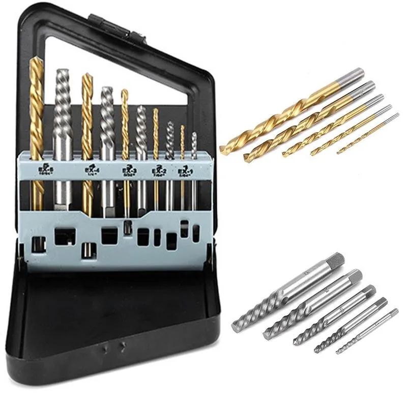 Estuche De Tornillo Extractor Roto Perno dañado 10Pcs Cobalto mano izquierda Drill Bit Set