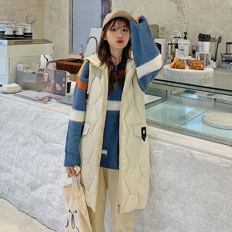 Осенне-зимняя модная женская куртка Теплый хлопковый жилет средней и длинной секцией свободный с капюшоном Толстая Верхняя одежда ZF10517