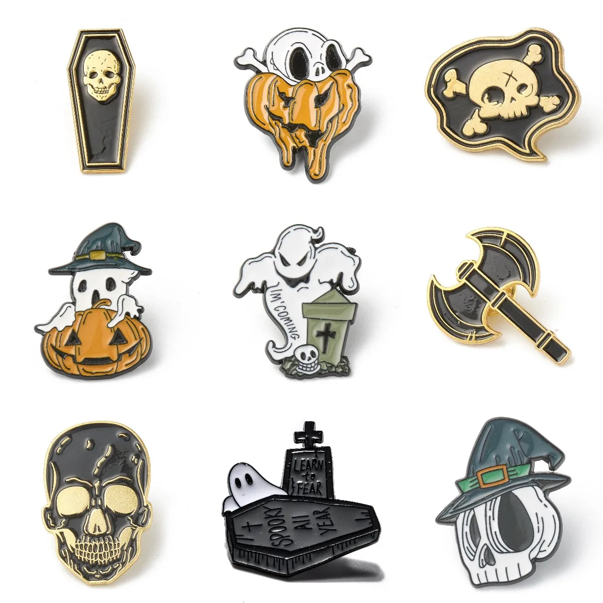 10Pcs Alloy Enamel Halloween Style Badge Brooches Skull Ghost Coffin Lapel Pins Brooch For Women Men Party Festival Jewelry Gift | Украшения