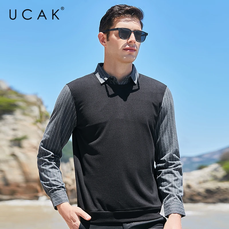 

UCAK Brand Twinset Men Sweaters Clothing Autumn Winter New Fashion Style Streetwear Turn-down Collar Pullover Pull Homme U1031