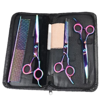

Pets Grooming Scissors Professional Dog Hair Cutting Scissors Colorful 4 Piece with A Protection Case