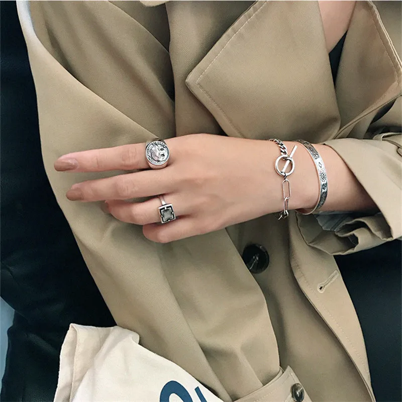Ying vahine 925 пробы серебряные винтажные Геометрические Квадратные Открытые Кольца для женщин