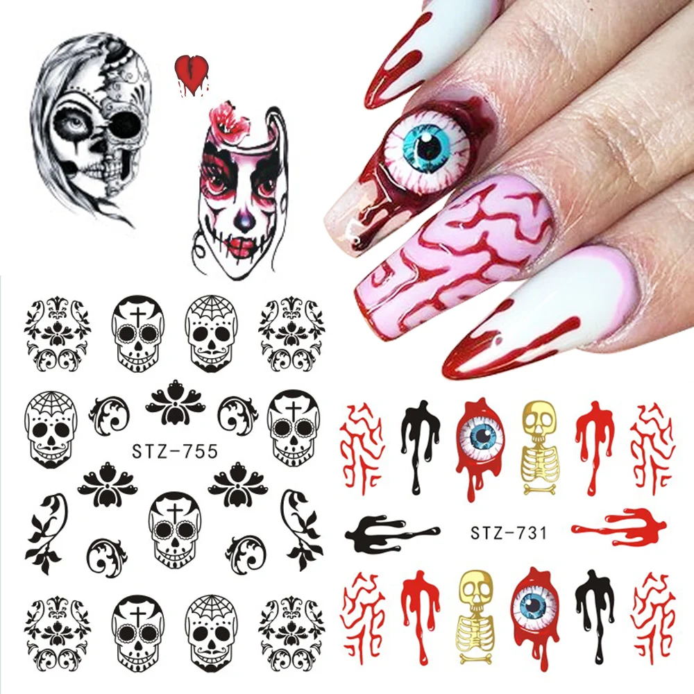 1pcs Halloween Water Transfer Nail Sticker Skull Ghost Clown Water Decals Nails Art Manicure Decoration Sliders Jistz731 757 Stickers Decals Aliexpress