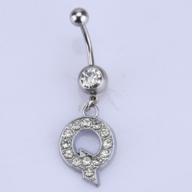 26 letter style Charming Body Piercing Crystal Rhinestone Inlaid Navel Belly Button Ring stainless steel jewelry