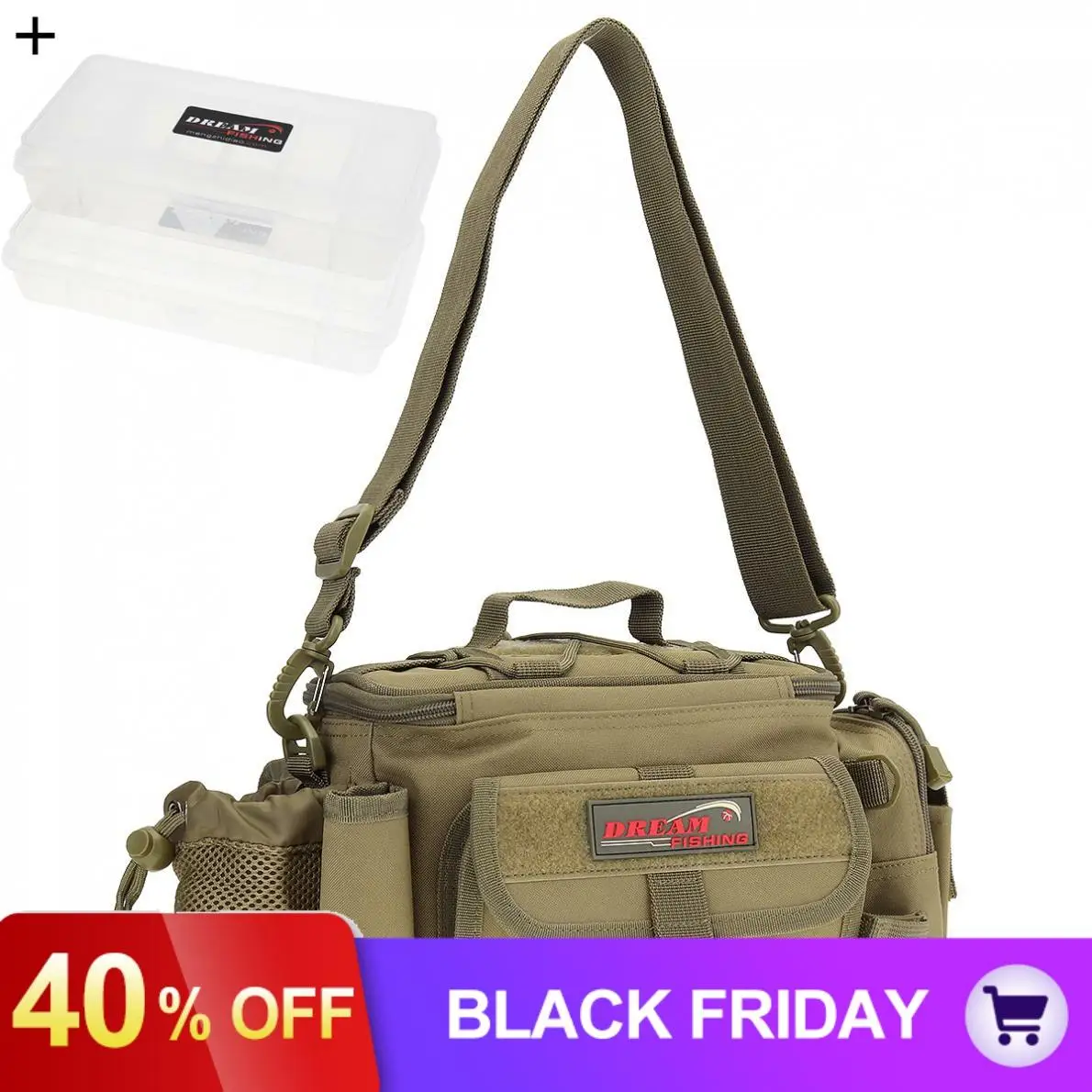 Multifunctional Waist Shoulder Messenger Fishing Tackle Bag with 2Double Layer Lures Boxes