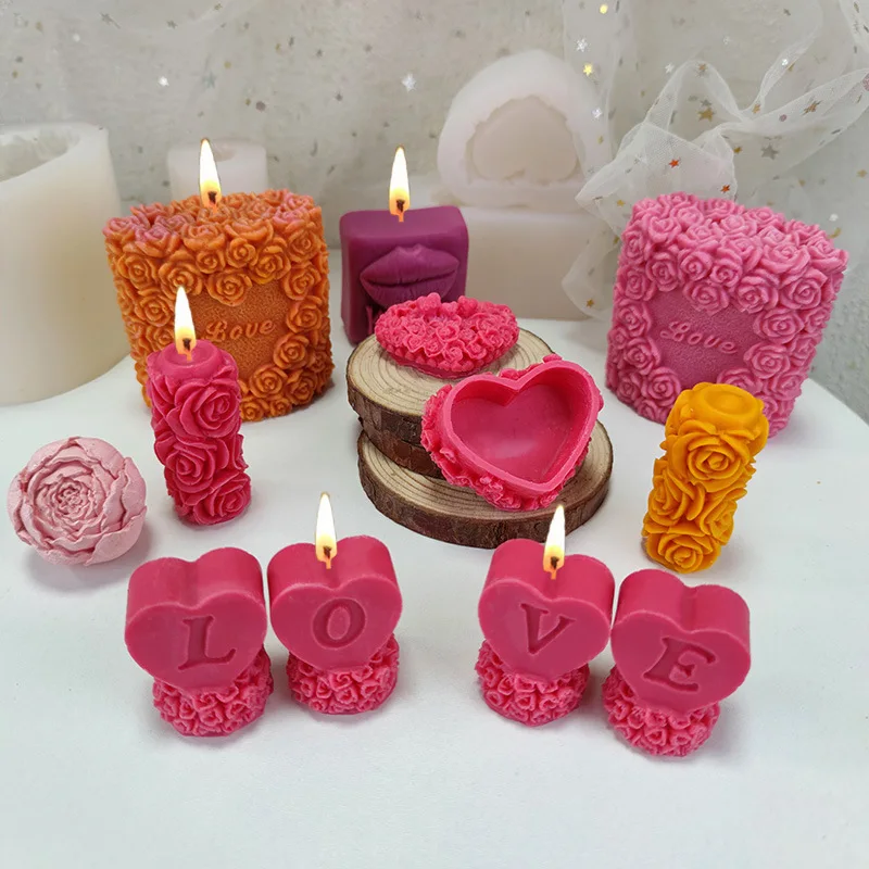 Rose Heart Love Silicon Candle Mold DIY Valentines Day Silicone Molds DIY  Handmade Resin Casting Mold