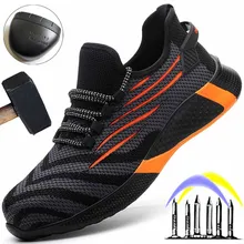 Chaussures de travail respirantes à bout en acier pour hommes, chaussures de sécurité anti perforation, baskets de travail indestructibles pour hommes, Dropshipping