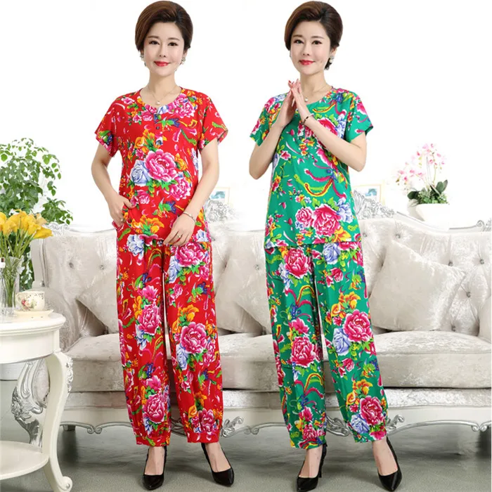 blazer and pants set Middle-aged and Elderly Women's Sets Spring Summer Short Sleeve T-shirt & Trousers 2 Pcs  Pants Suits Mom Elegant Home Service cute two piece sets