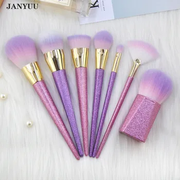 

Fashion 7pcs Makeup Brushes Set Purple Glitter Foundation Loose Powder EyeShadow Eyebrow Professional Brush Kits