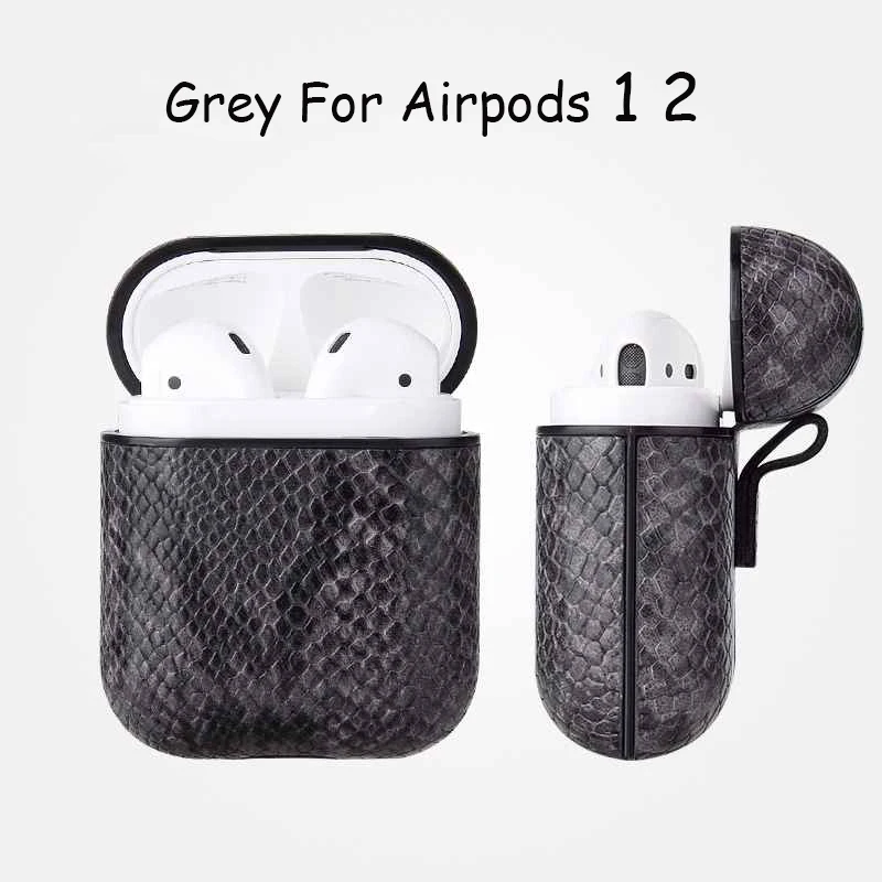 GreyForAirpods12 Чехол для AirPods 2 Coque, беспроводные Bluetooth наушники, Ретро стиль, змеиная кожа, из искусственной кожи, мужская сумка, чехол для Airpods Pro, чехол для зарядки - Цвет: GreyForAirpods12