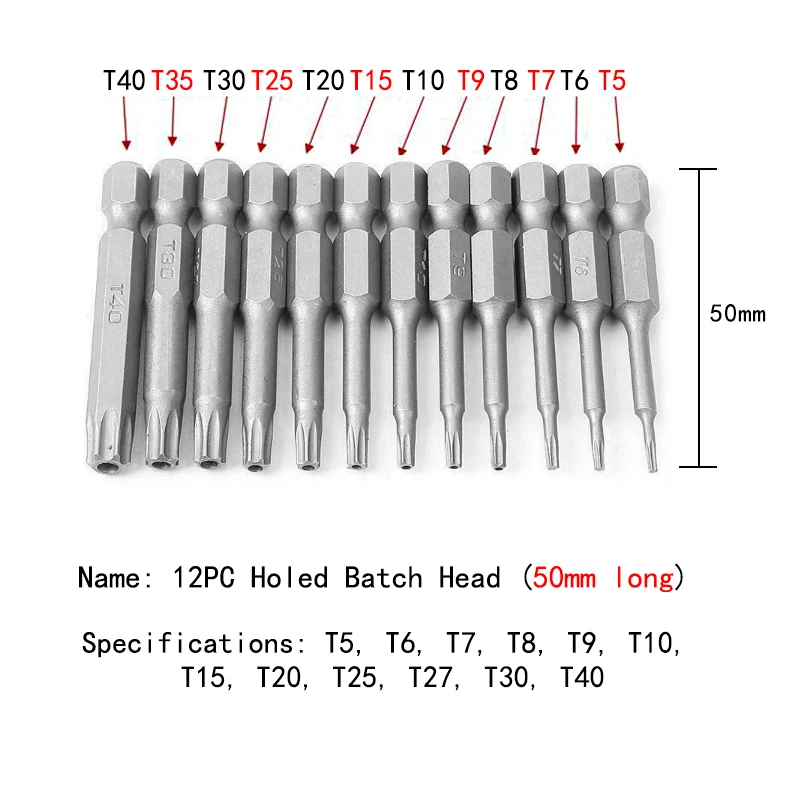 Urijk 50mm Screwdriver Bit Set 12Pcs Security Tamper Proof Magnetic Screw Driver Bits Professional Hex Torx Flat Head Hand Tools