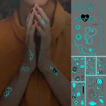 Heart-Shaped Luminous Tattoos Line Cat Dog Daisy Blue Glow English Words Waterproof Temporary Tattoo Stickers Women Men Couples