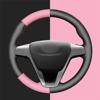 

Black and Pink Splicing Design PU Artificial Leather Car Steering Wheel Cover for Lada Vesta Xray 2015 2016 2017 2018 2019