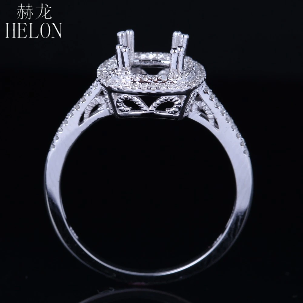 HELON 6 мм срезанное на подушке Стерлинговое Серебро 925 Белое Золото Цвет 0.3ct натуральный бриллиант Halo обручальное кольцо с полукреплением