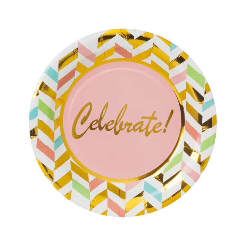 Bronzing Disposable Tableware Set Paper Tray Paper Cup Baby Showers Birthday Party Favors Supplies Decorations