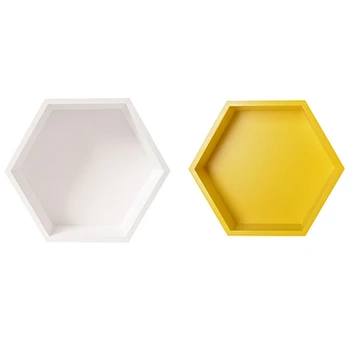 

2x Nursery Kids Room Decoration Shelf Wooden Hexagon Shelves for Baby Child Bedroom Decoration Yellow & White