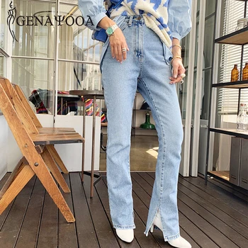 

Genayooa High Quality Autumn Winter Blue Jeans Women Korean Jeans For Women Mom Jeans High Waist Denim Skinny Pencil Pants 2019