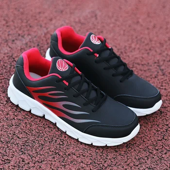 

2020 New Fashion Mens Casual Shoes Light Weight Lace-Up Loafers Men PU Leather Fire Print Male Sneakers Men Plus- Size